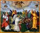 Germany: Angels Holding the Four Winds / The Sealing of the 144,000, Revelation 7:1-8. Illuminated miniature from the Ottheinrich Bible